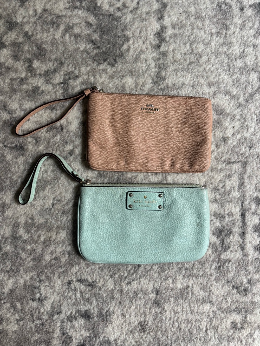 kate spade mint and tan leather wristlet set